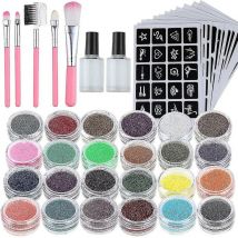 Glitter Tattoo Set - 24 tubes de paillettes, 125 pochoirs, 2 colles et 5 pinceaux - Crea