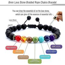 CREA Men Women 8mm Lava Rock 7 Chakras Aromatherapy Essential Oil Diffuser Bracelet