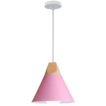 Wottes - Modern Pendant Light Metal Wooden Chandelier Adjustable Hanging Ceiling Lamp Pink