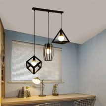 Norcks - Creative Pendant Light Retro Ceiling Light Geometric Hanging Lamp 3 Lights Vintage Pendant Lights For Kitchen Farmhouse Hallway Indoor Black