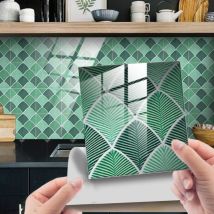 Cyslmuk - Adhesive pour Cuisine Brique Palme Hellgrün 25 Pcs Stickers Muraux Salle de Bains Cuisine Carrelage Adhesif Mural avec Motifs de Carrelage
