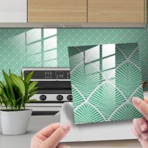 Cyslmuk - Adhesive pour Cuisine Brique Palme Hellgrün 25 Pcs Stickers Muraux Salle de Bains Cuisine Carrelage Adhesif Mural avec Motifs de Carrelage