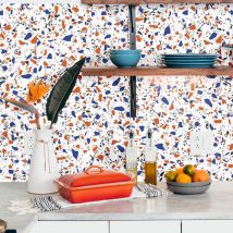 Stickerdecofr - Crédence Adhésive Terrazzo Orange Bleu 200 x 60 cm