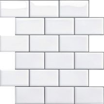 Credence Adhésif pour Cuisine Salle de Bain, Faux Carrelage Adhésif Mur Blanc Credence Cuisine Adhésif, Imperméable Metro 3D Carrelage pvc Adhésif
