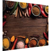 Allboards - Crédence Fond de Hotte en Verre Trempé 60x65cm avec Motif Épices Orient Bois