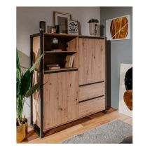 Credenza 120x140h cm con ante e cassetti colore quercia e antracite - Denver 51