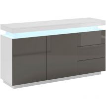 Credenza 2 ante 3 cassetti Madia Moderna con led Mobile Sala da Pranzo 150x80x40cm Modello Osim Nero Finitura Lucida