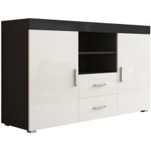 Muebles Bonitos - Credenza 2 ante e 2 Cassetti Madia Moderna Mobile Sala da Pranzo 140x80x40cm Modello Roque Nero e Bianco Finitura Lucida