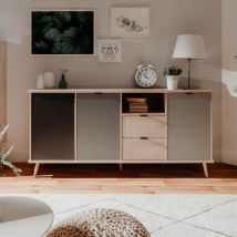 Argonauta - Credenza Epik52 con 3 ante 2 cassetti 180x40x88,3 colore rovere antracite grigio