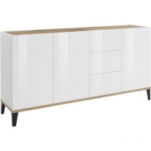 Credenza Bassa con 3 Ante 3 Cassetti 160x40x82 Bianco Acero