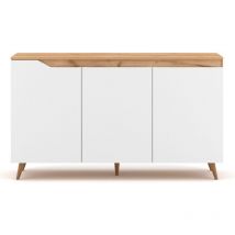 Credenza bassa scandinava a 3 ante L140 cm - Effetto bianco e legno