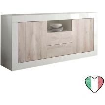 Credenza Buffet soggiorno Laccato Bianco, 2 ante e 2 cassetti pino L. 184 cm - Urbino