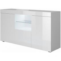 Lettiemobili - Credenza con led Madia Moderna Soggiorno Mobiletto Sala da Pranza Buffet Cucina 135x73x34cm Modello Sefora Bianco Finitura Lucida