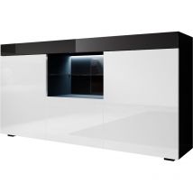 Lettiemobili - Credenza con led Madia Moderna Mobile soggiorno Sala da Pranzo 135x73x34cm Modello Sefora Nero e Bianco Finitura Lucida