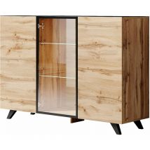 Design Ameublement - Credenza 3 ante con led Madia Moderna Soggiorno Mobiletto Sala da Pranza Buffet Cucina Sonoma e Nero Finitura Opaca 150x100x40cm