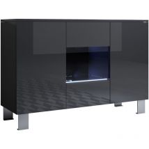 Muebles Bonitos - Credenza con piedini 12cm 2 ante Luce led Madia Moderna Mobile Sala da Pranzo 120x82x40cm Modello Luke A2 Nero e Bianco Lucido