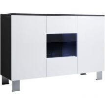 Muebles Bonitos - Credenza con piedini 12cm 2 ante Luce led Madia Moderna Mobile Sala da Pranzo 120x82x40cm Modello Luke A2 Bianco e Nero Lucido