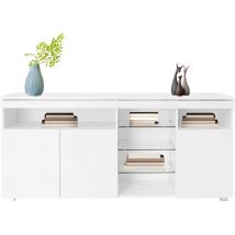 Redom - Credenza, credenza lucida con ripiani in vetro e barra luminosa, tre grandi ante contenitori