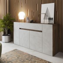 Bissolo Casa - credenza creta noce eastwood con frontali effetto spatolato bianco