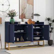 Modfu - Credenza e buffet 120x30x80 cm, 4 ante, senza maniglie, grande capacità di contenimento, multiuso, pannello truciolare, blu navy