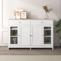 Hauss Spole - Credenza in legno 120 x 37 x 80 cm, quattro ante, tre cassetti, soggiorno, sala da pranzo, bianco