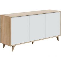 Credenza, Madia moderna a 3 ante e ripiani, Buffet da cucina, Buffet di design da soggiorno, cm 154x40h75, Rovere e Bianco