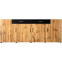 Credenza, mobile da cucina, mobile contenitore, 208 x 39,5 x 80 cm, cassettiera con 4 ante, 2 cassetti, credenze Colore naturale