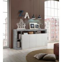 Madia 4 ante linea Frame in Bianco Lucido e Cemento