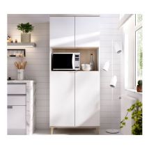 Mobile cucina 80x40x189 cm bianco opaco e rovere naturale con quattro ante - Gubbio