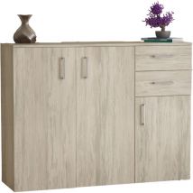 Credenza Soggiorno 2 Ante 3 Cassetti Madia Buffet Salvaspazio in Legno MDF- Rovere - 106x36x83h