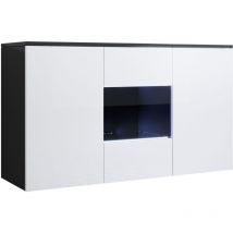 Muebles Bonitos - Credenza sospesa 2 ante Luce led Madia Moderna Mobile Sala da Pranzo 120x70x40cm Modello Luke A2 Nero e Bianco Finitura Lucida