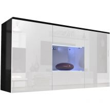 Credenza sospesa 2 ante con led Madia Moderna Mobile Sala da Pranzo 120x70x40cm Modello Nora A2 Nero e Bianco Finitura Lucida