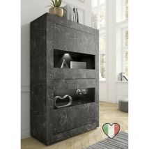 Credenza Vetrina 4 ante marmo nero con inserti in vetro - Basic