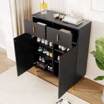 Credenze 83x35x101 cm con 2 cassetti, pannelli strutturali, ripiani regolabili e decorazioni dorate,nero
