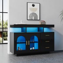 Credenze, buffet e madie 120x40x80cm con 3 cassetti 2 ante, cassettiera, mobile cucina, LED, pannello di particelle, nero