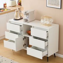 Modfu - Credenze e buffet 120x40x80cm cassettiera con 6 cassetti 1 anta, led, gambe in metallo nero, sala da pranzo/cucina/soggiorno/camera da letto,