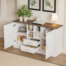 Hauss Spole - Credenze e buffet 140 x 40 x 79,5 cm, mobile contenitore, - 2 ante, 2 cassetti, venature del legno bianco