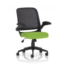 Crew Task Operator Bespoke Fabric Seat Myrrh Green Mesh Chair with Folding Arms