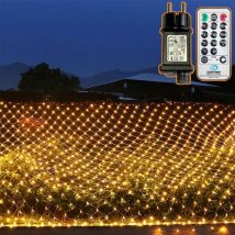 Crisp Net Lights mit 204 LEDs für den Außenbereich, 3 m x 2 m, wasserdichte Solar-Lichterkette, Steckdose, 8 Lichtmodi, Feenseil-Netzbeleuchtung mit