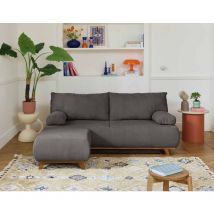 Bestmobilier - Cristal - 3-sitzer sofa - schlaffunktion und bettkasten und hocker - aus strukturiertem samt - dunkelgrau