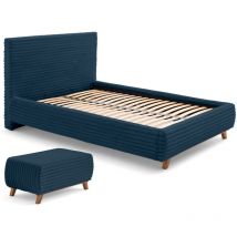 Cristal - lit coffre avec bout de lit - 140x200 - sommier inclus - fausse fourrure côtelée - bleu