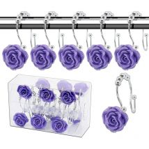 Fei Yu - Crochet de rideau de douche rose, rideau de douche coulissant double 12 pièces