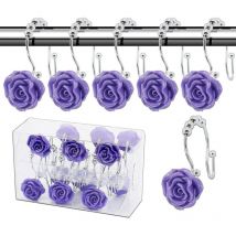 Feiyue - Crochet de rideau de douche rose, rideau de douche coulissant double 12 pièces