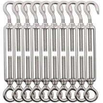Crochet et oeil de tendeur M5, tendeur de fil de tendeur en acier inoxydable 10 pièces, tendeurs réglables robustes pour fil de jardin, fil de