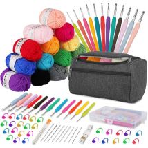 Jalleria - Kits de crochet pour débutants et adultes Kit de crochet 15 pièces x 25 g Fils à crochet Crochets ergonomiques en métal 2 mm à 8 mm