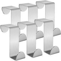 Crochet de Porte, 6 x Patère Acier inox Porte Manteau pour Porte Standart, Crochets pour Rebord de Porte Tiroir, Placard Armoire, Cuisine Salle de