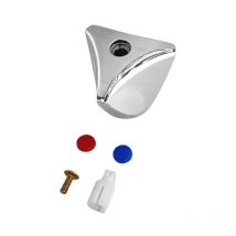 Staffa per rubinetto in metallo cromato con adattatore, viti e due spine (rossa e blu)