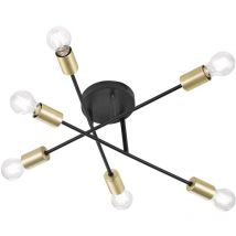 Frankystar - Croix Plafonnier 3 Bras Orientables 6 Lumières Noir Mat et Or d. 57Cm