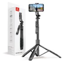 Crong SelfieGo Ultra – Trépied pour perche à selfie Bluetooth en aluminium (noir)