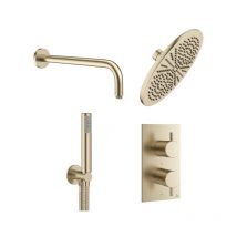 Mpro Douche pluie 30cm - robinet de douche thermostatique - encastrable - avec bras mural - douchette - laiton brossé - Crosswater